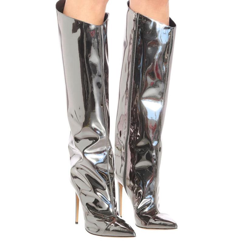 Metallic Leather Stiletto Boots | Fashionsarah.com