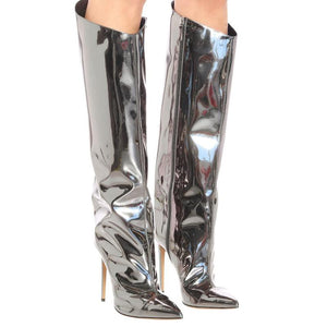 Metallic Leather Stiletto Boots – Fashionsarah.com