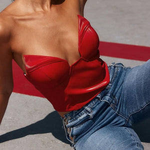 Red Leather Corset Top - Fashionsarah.com