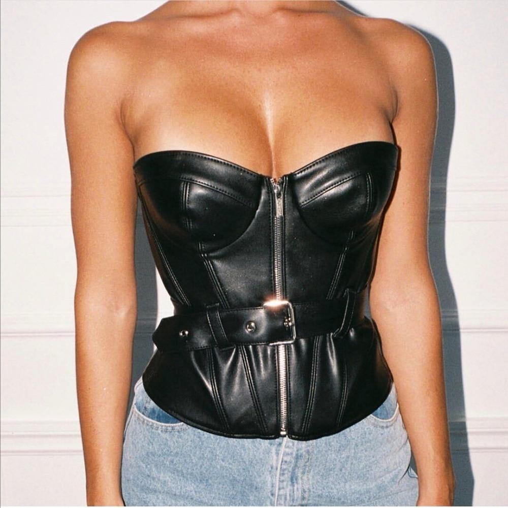 Women Strapless Leather Top | Fashionsarah.com