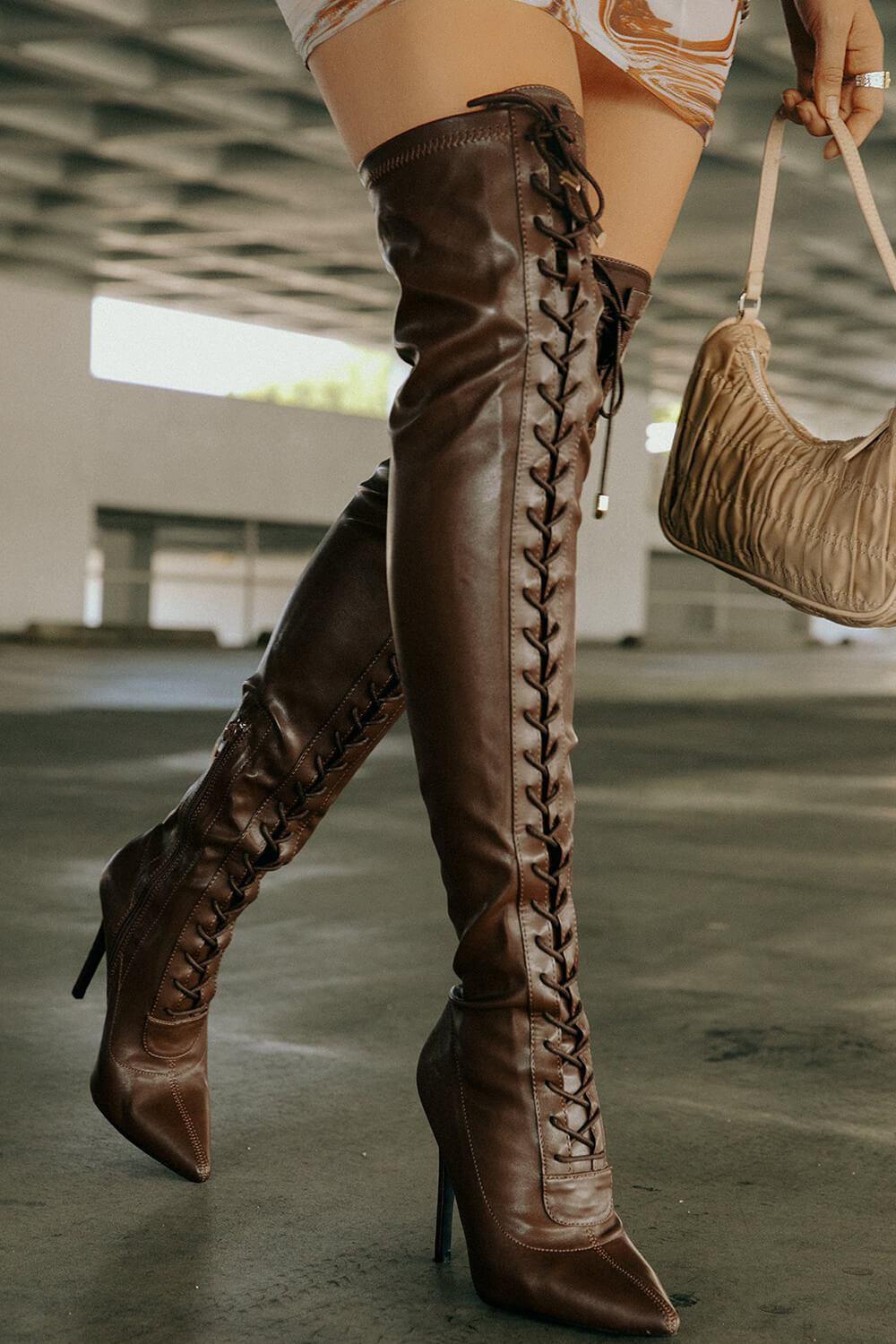 Cross Tied Pointed Toe Boots | Fashionsarah.com