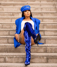 Load image into Gallery viewer, Blue Over the Knee Leather Boots - Fashionsarah.com