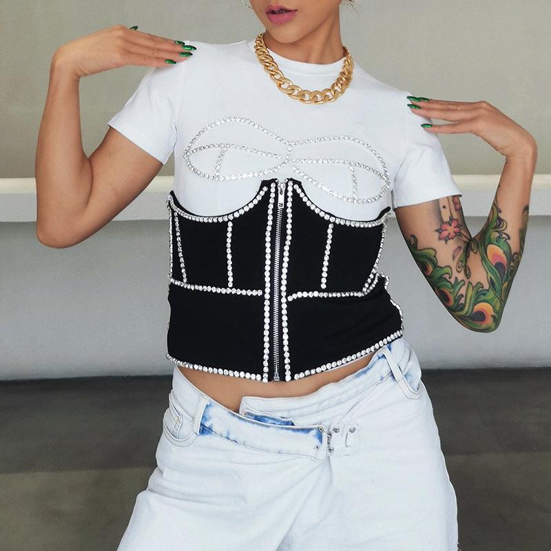 Women Luxury Diamond Zipper Corset Top | Fashionsarah.com