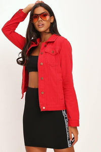 Red Oversize Denim Jacket - Fashionsarah.com