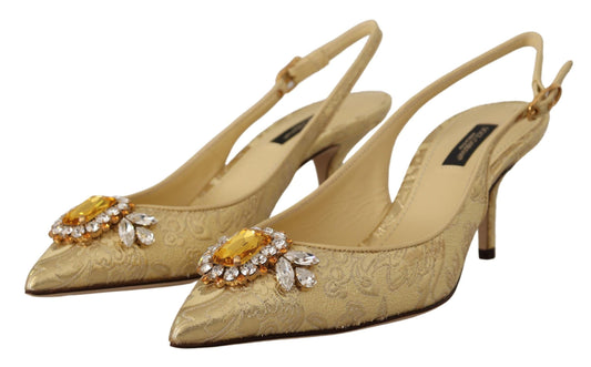 Dolce & Gabbana Gold Crystal Slingbacks Pumps Heels Shoes | Fashionsarah.com