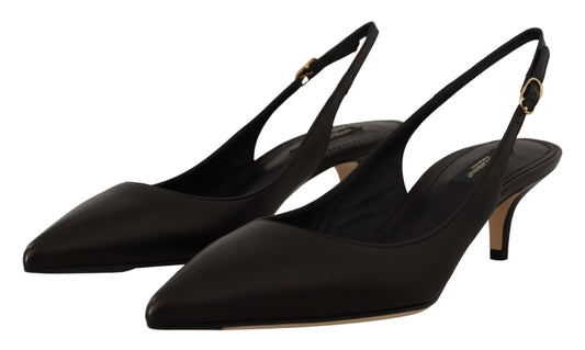 Dolce & Gabbana Black Leather Slingbacks Heels Pumps Shoes | Fashionsarah.com