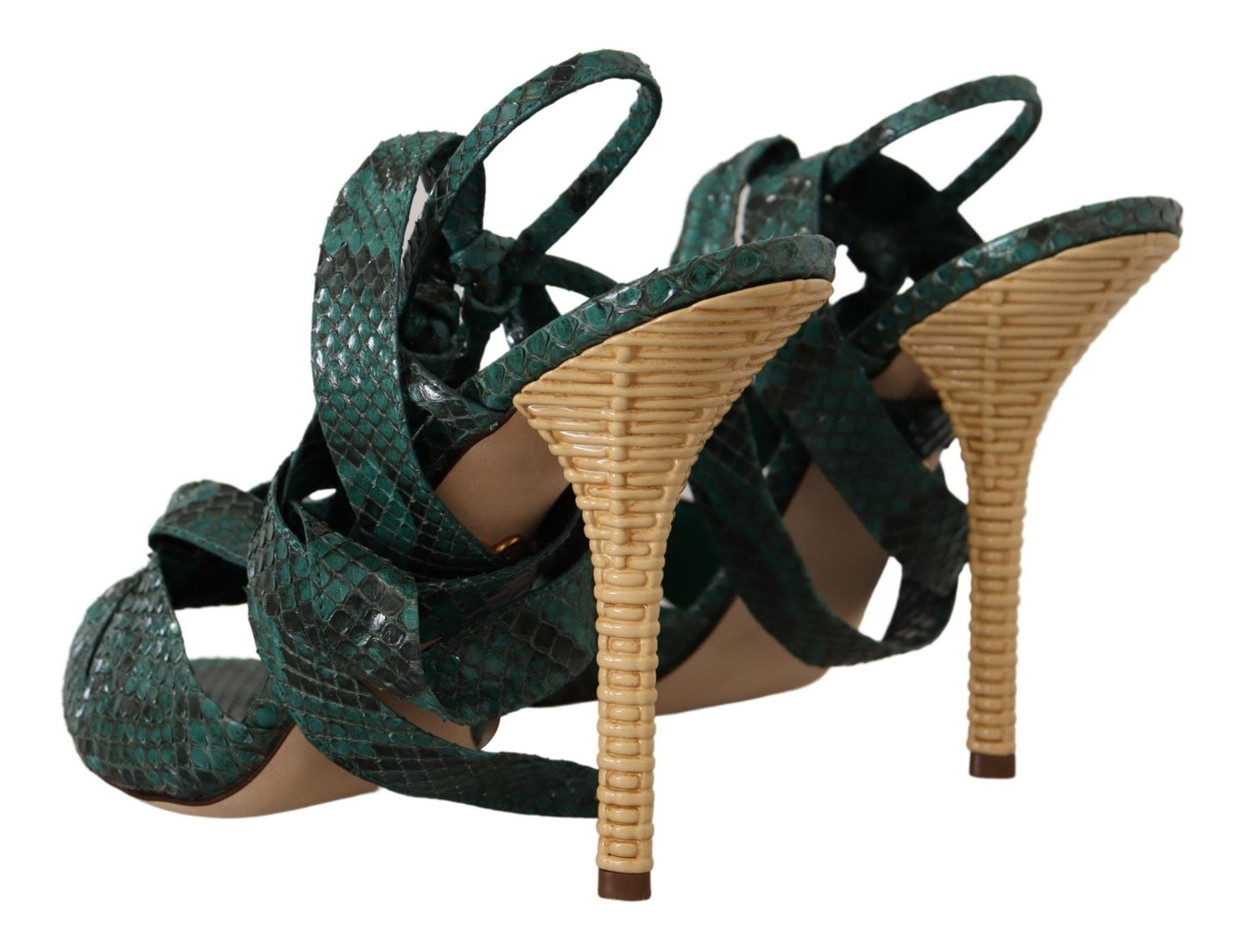 Fashionsarah.com Fashionsarah.com Dolce & Gabbana Green Python Strap Sandals Heels Shoes