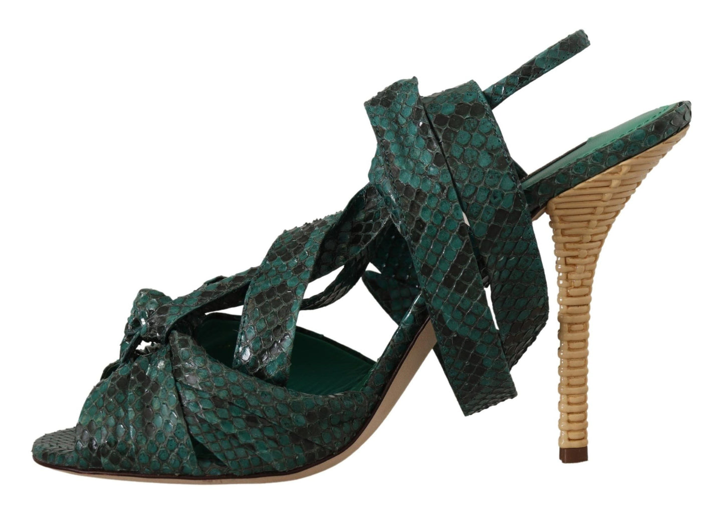 Fashionsarah.com Fashionsarah.com Dolce & Gabbana Green Python Strap Sandals Heels Shoes