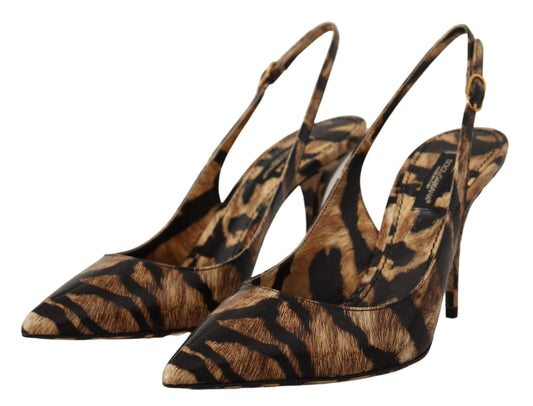 Dolce & Gabbana Brown Slingbacks Leather Tiger Shoes | Fashionsarah.com