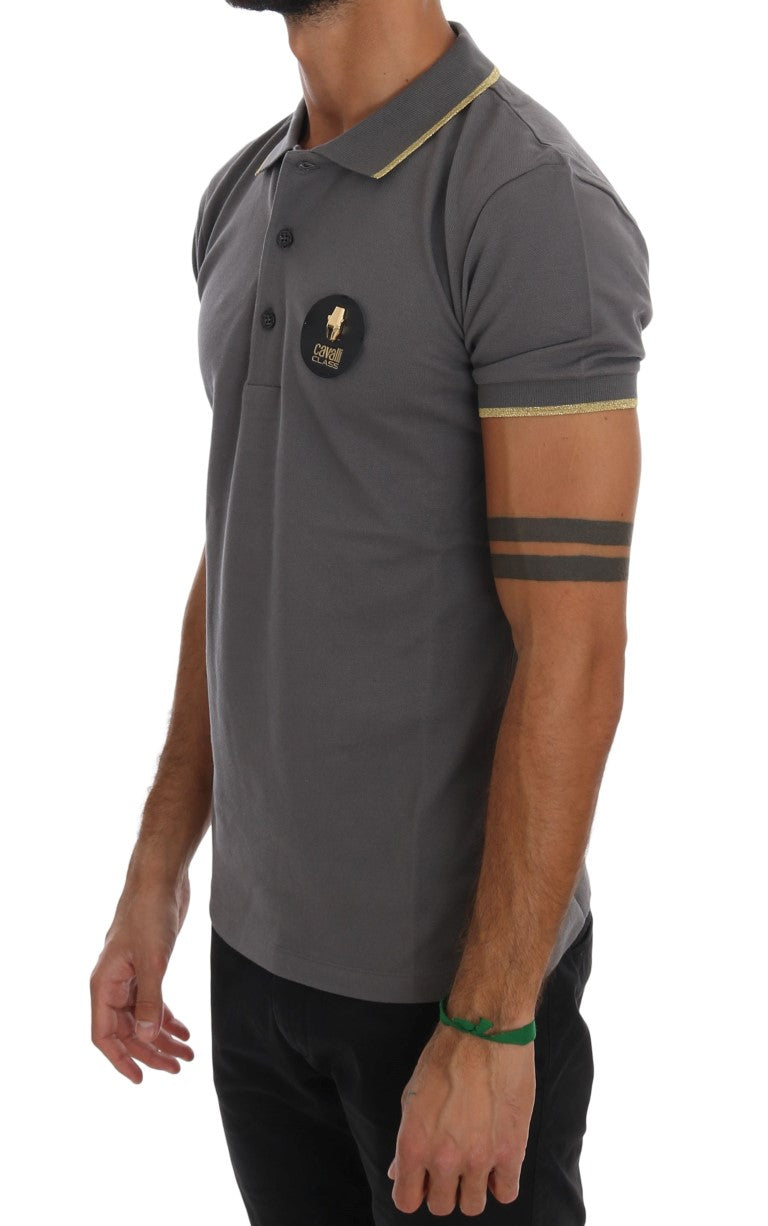 Fashionsarah.com Fashionsarah.com Roberto Cavalli Gray Collared Short Sleeve T-shirt