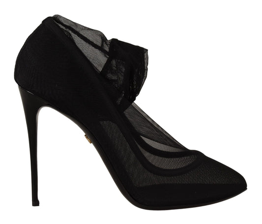 Dolce & Gabbana Black Tulle Stretch Boots Pumps Shoes | Fashionsarah.com
