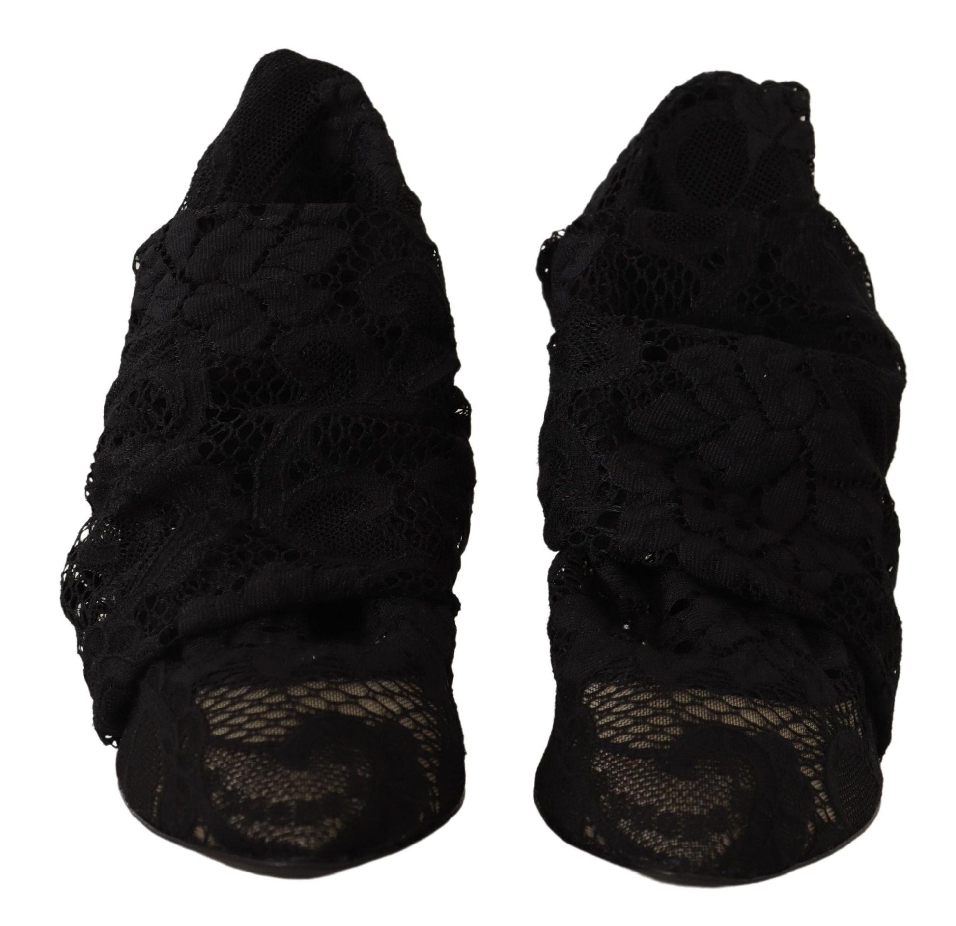 Fashionsarah.com Fashionsarah.com Dolce & Gabbana Black Stretch Socks Taormina Lace Boots Shoes