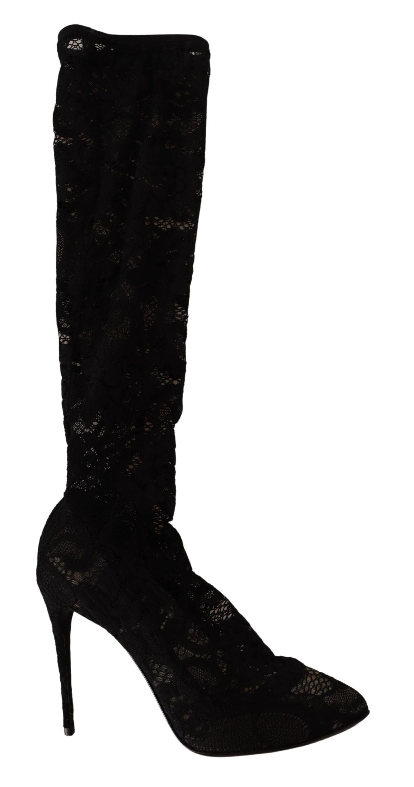 Fashionsarah.com Fashionsarah.com Dolce & Gabbana Black Stretch Socks Taormina Lace Boots Shoes