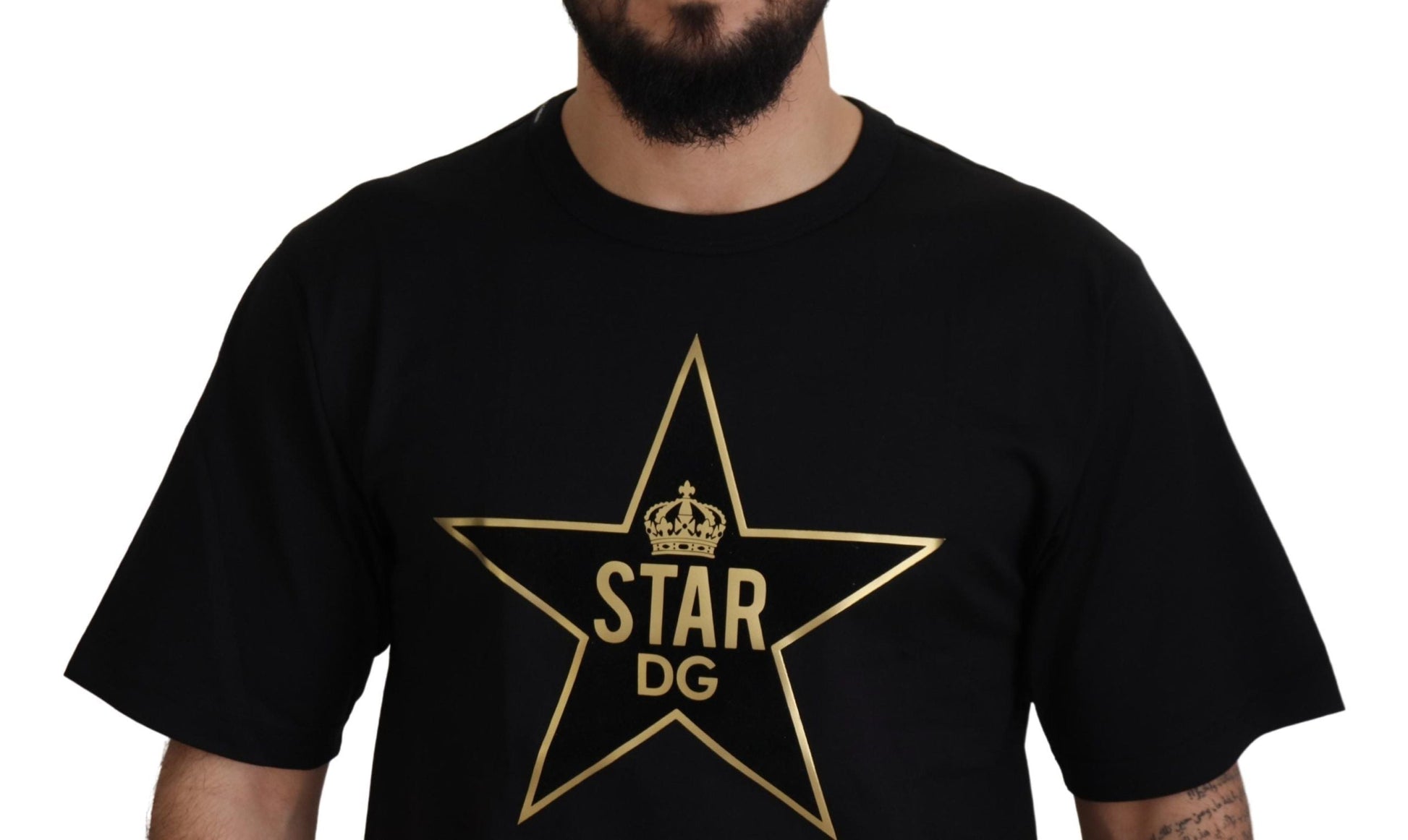Fashionsarah.com Fashionsarah.com Dolce & Gabbana Black Gold STAR Crown DG Cotton Crewneck T-shirt