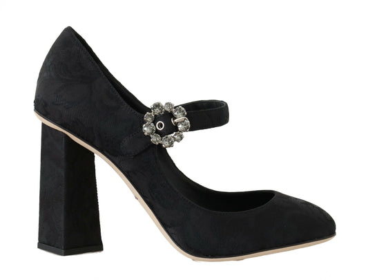 Dolce & Gabbana Black Brocade High Heels Mary Janes Shoes | Fashionsarah.com