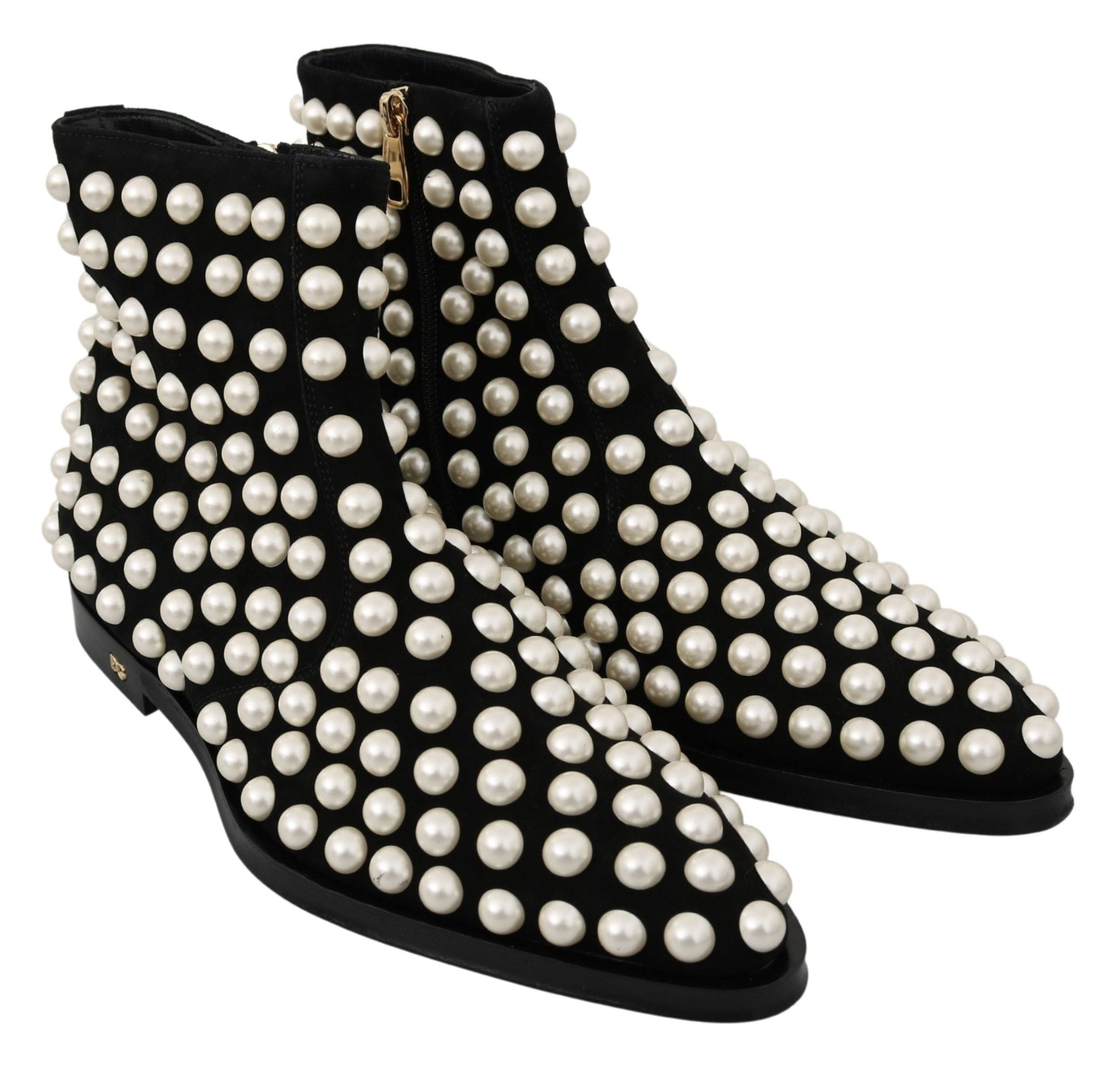 Fashionsarah.com Fashionsarah.com Dolce & Gabbana Black Suede Pearl Studs Boots Shoes