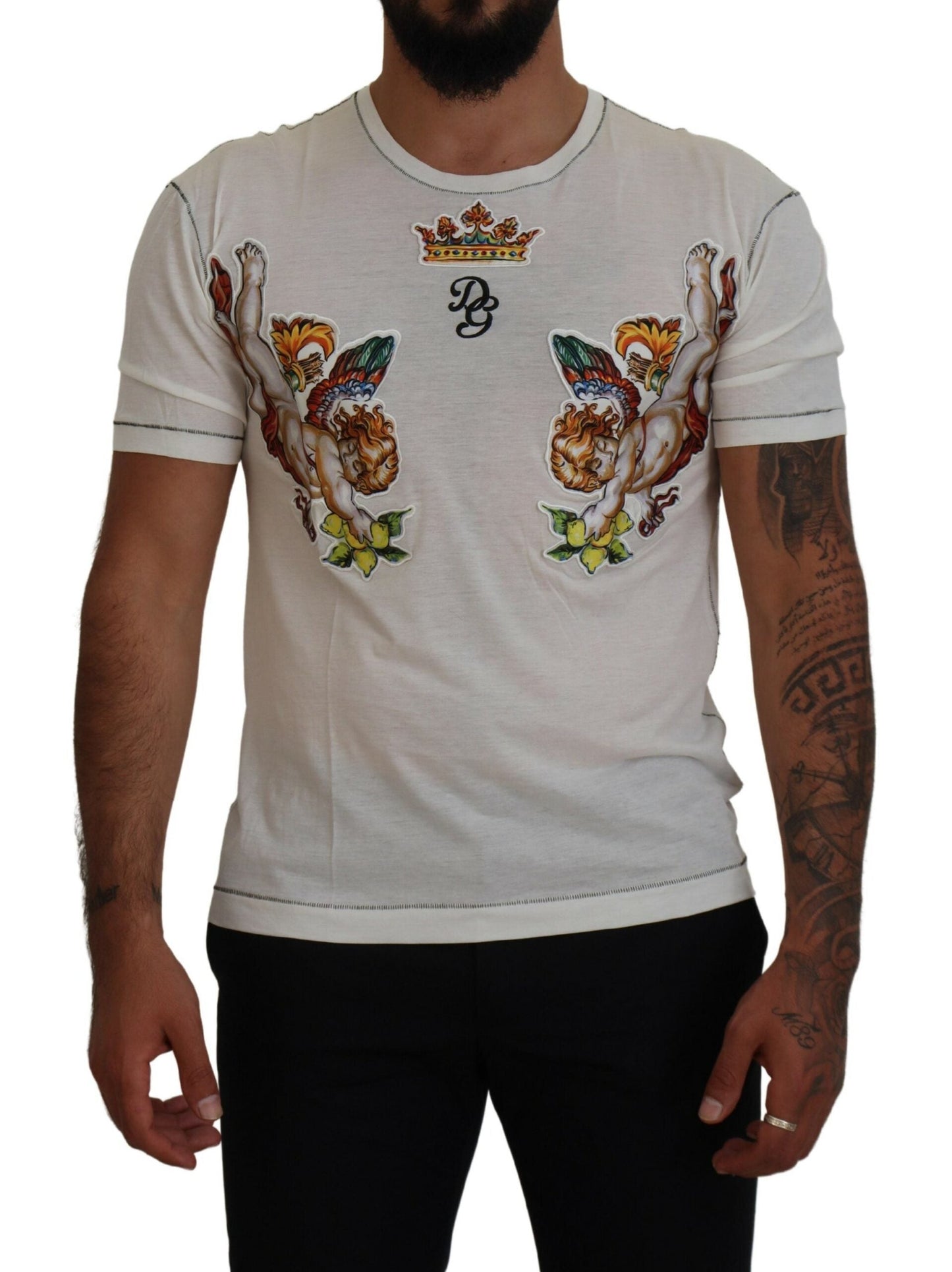 Fashionsarah.com Fashionsarah.com Dolce & Gabbana White Printed Short Sleeves Men T-shirt
