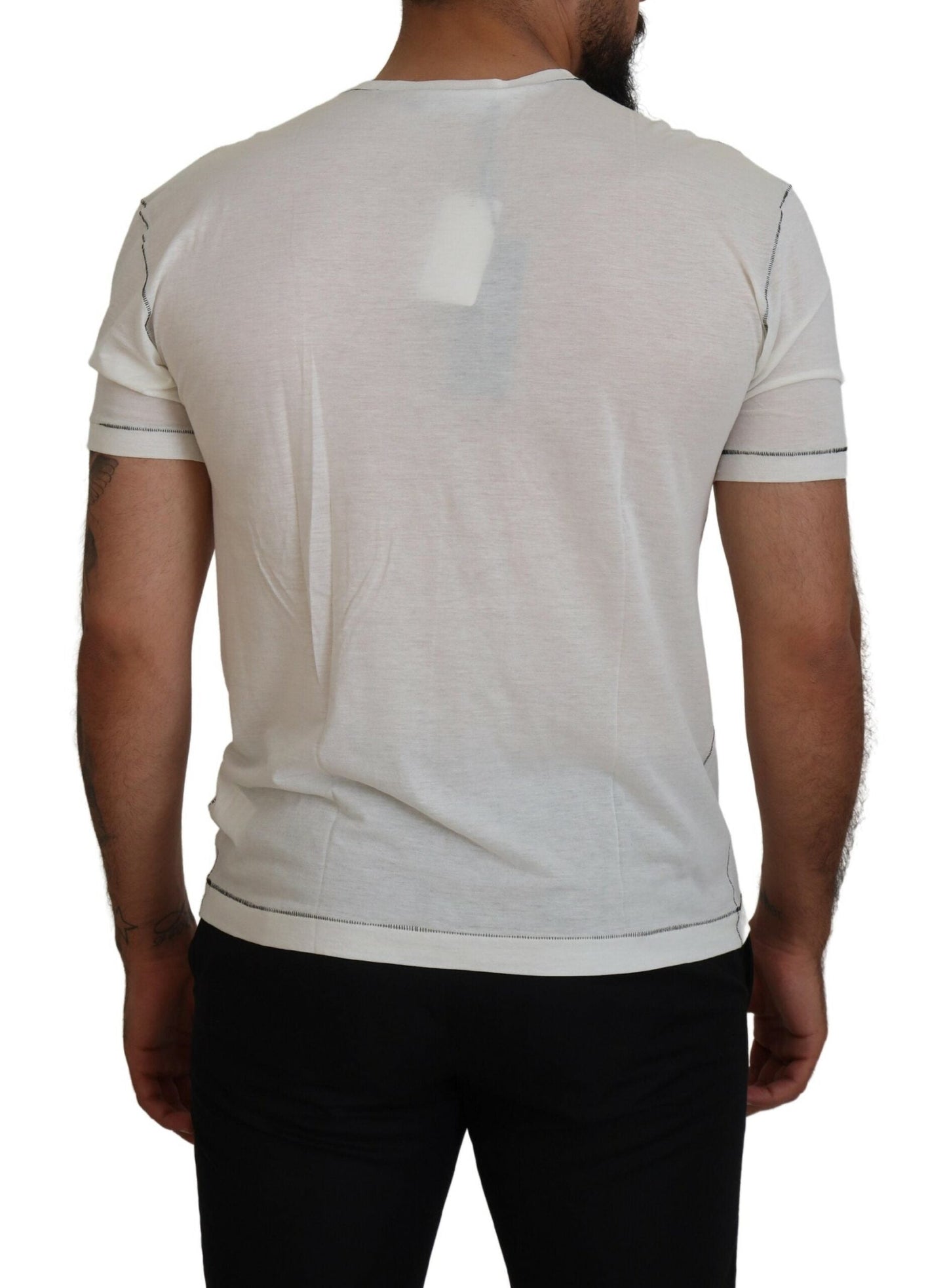 Fashionsarah.com Fashionsarah.com Dolce & Gabbana White Printed Short Sleeves Men T-shirt