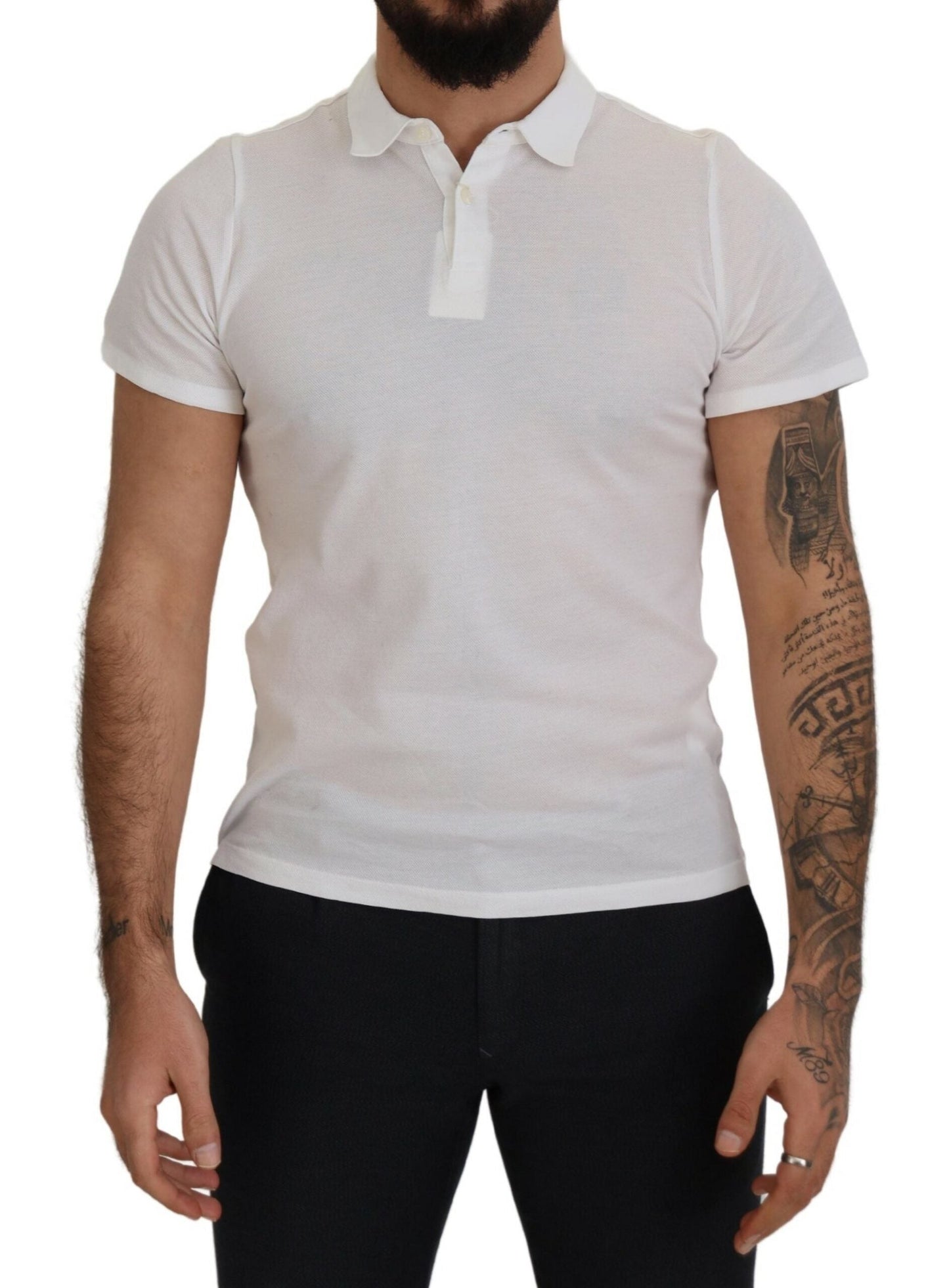 Fashionsarah.com Fashionsarah.com FRADI White Cotton Collared Short Sleeves Polo T-shirt