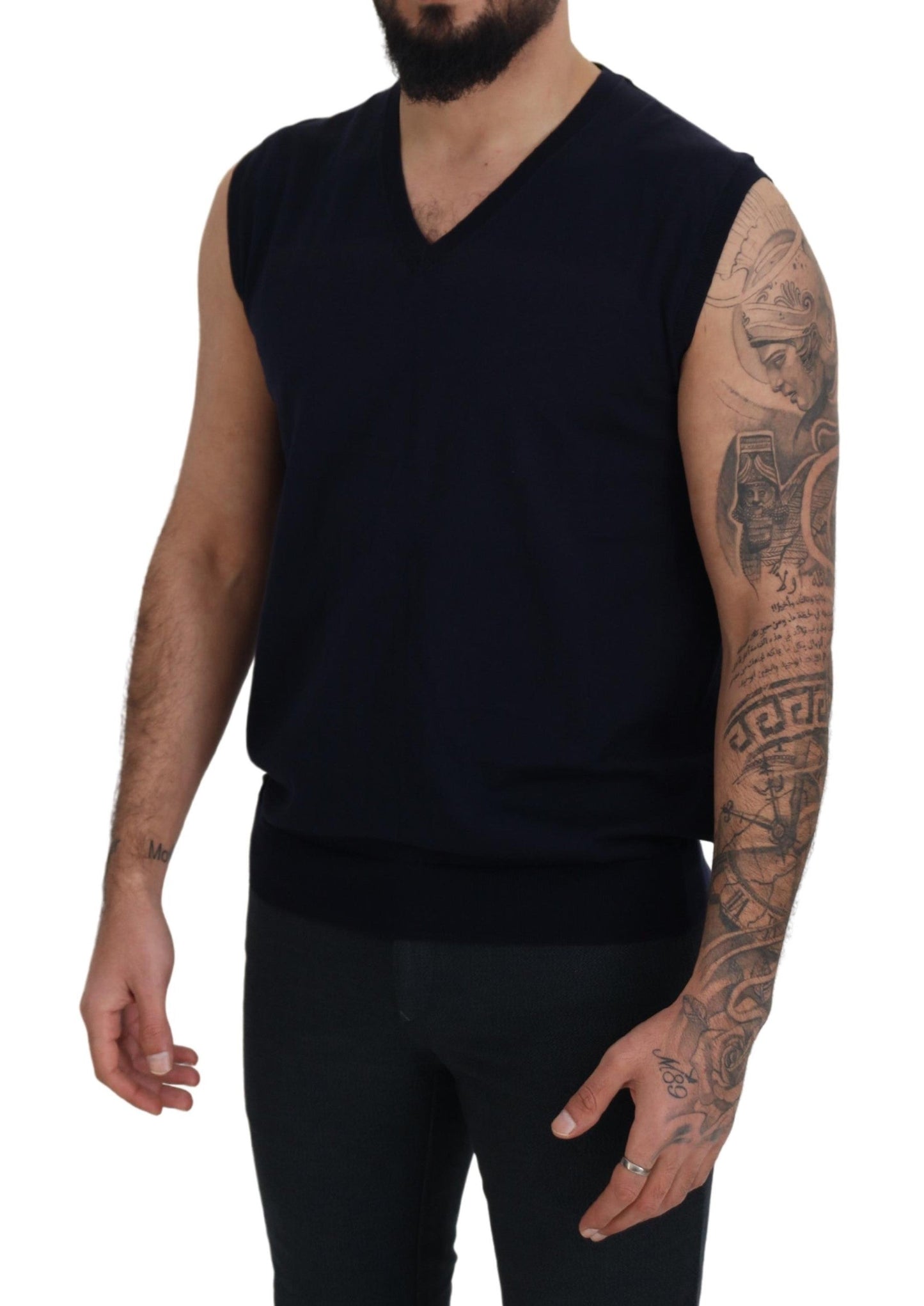 Fashionsarah.com Fashionsarah.com Paolo Pecora Milano Black Cotton V-neck Sleeveless Tank T-shirt