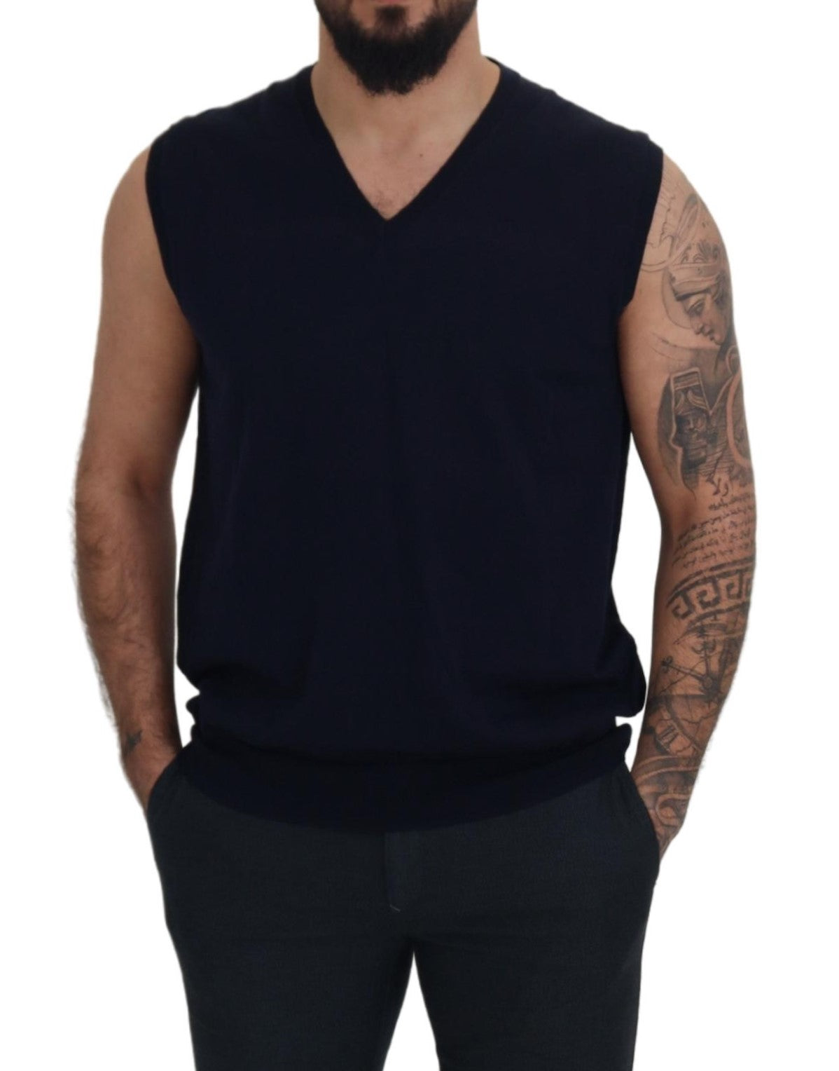 Fashionsarah.com Fashionsarah.com Paolo Pecora Milano Black Cotton V-neck Sleeveless Tank T-shirt
