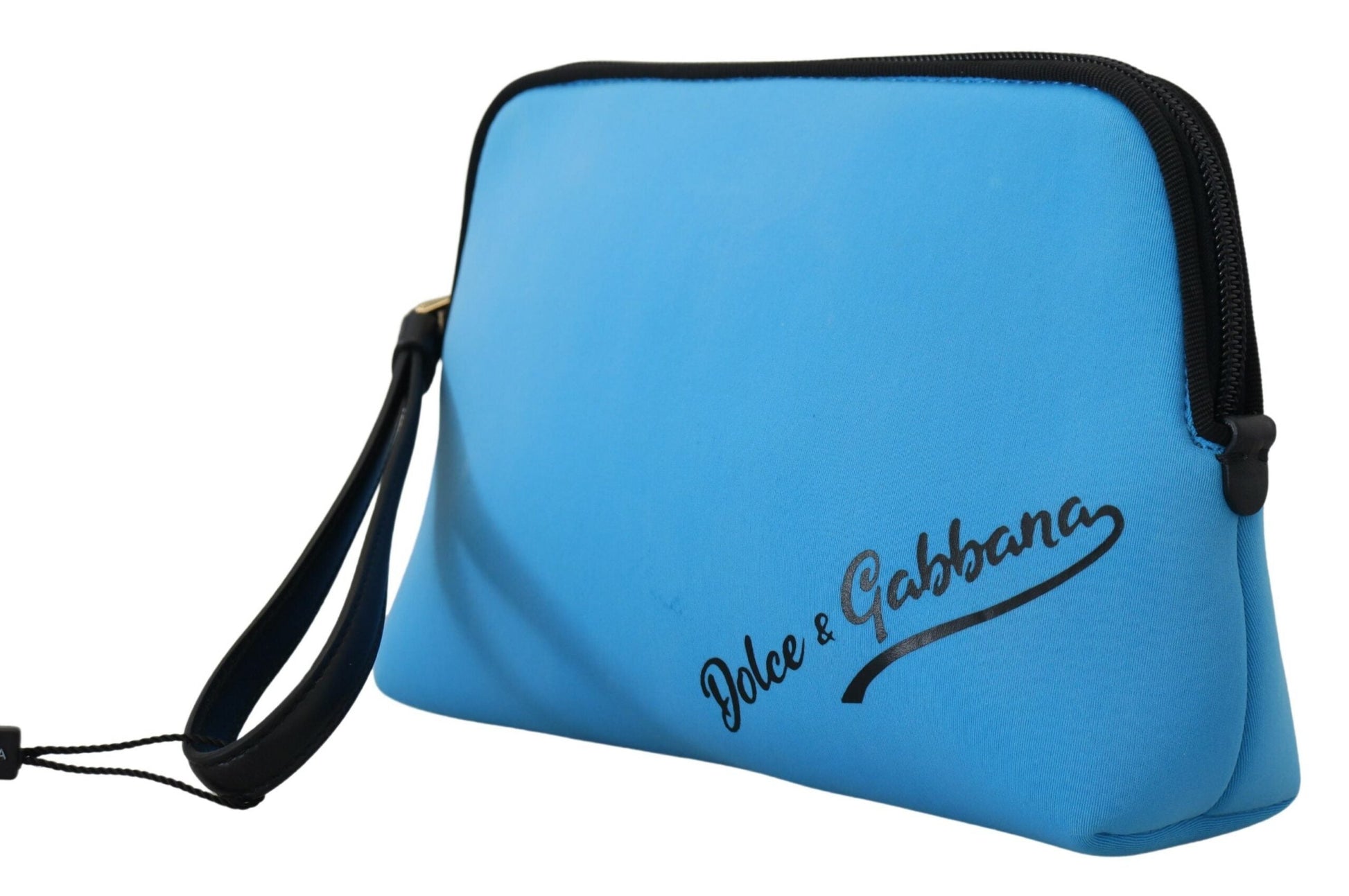 Fashionsarah.com Fashionsarah.com Dolce & Gabbana Blue Logo Print Hand Pouch Leopard Print Toiletry Bag