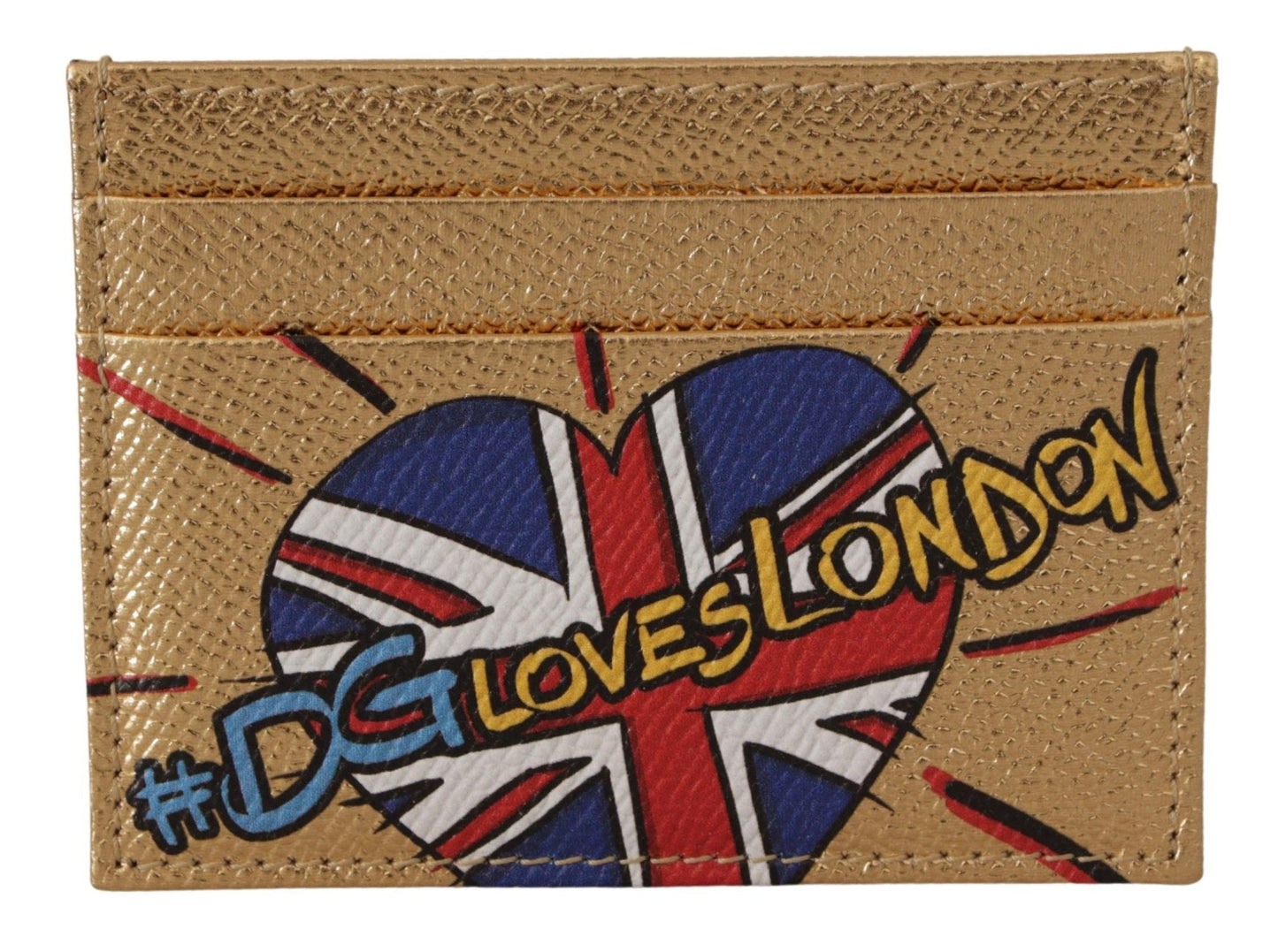Fashionsarah.com Fashionsarah.com Dolce & Gabbana Gold Leather #DGLovesLondon Women Cardholder Case Wallet