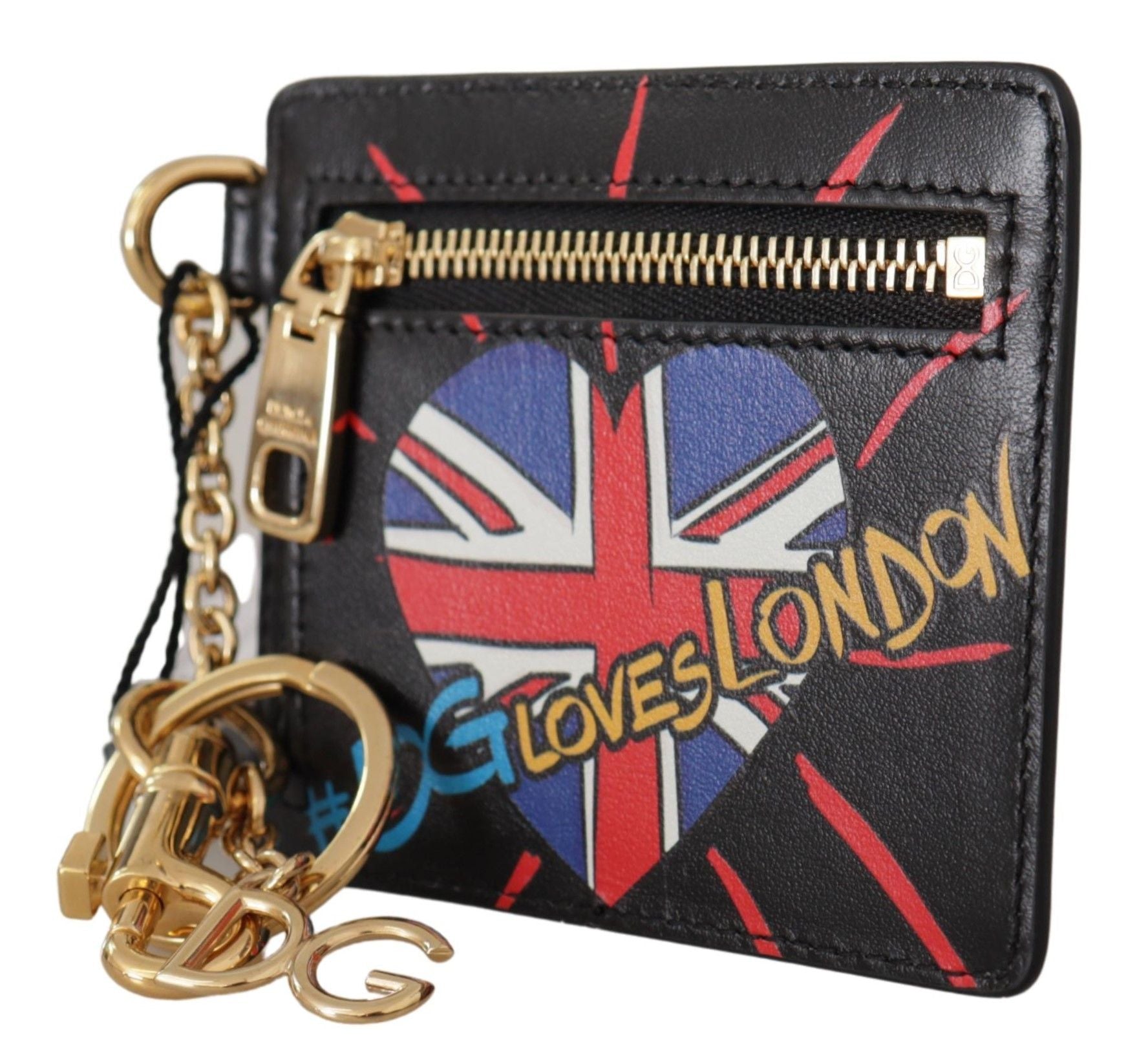 Fashionsarah.com Fashionsarah.com Dolce & Gabbana Black Leather #DGLovesLondon Keyring Cardholder Coin Case