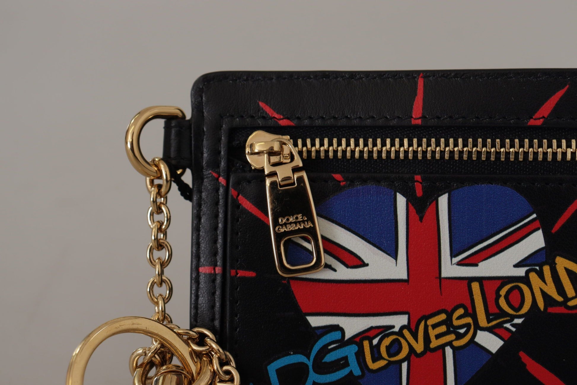 Fashionsarah.com Fashionsarah.com Dolce & Gabbana Black Leather #DGLovesLondon Keyring Cardholder Coin Case