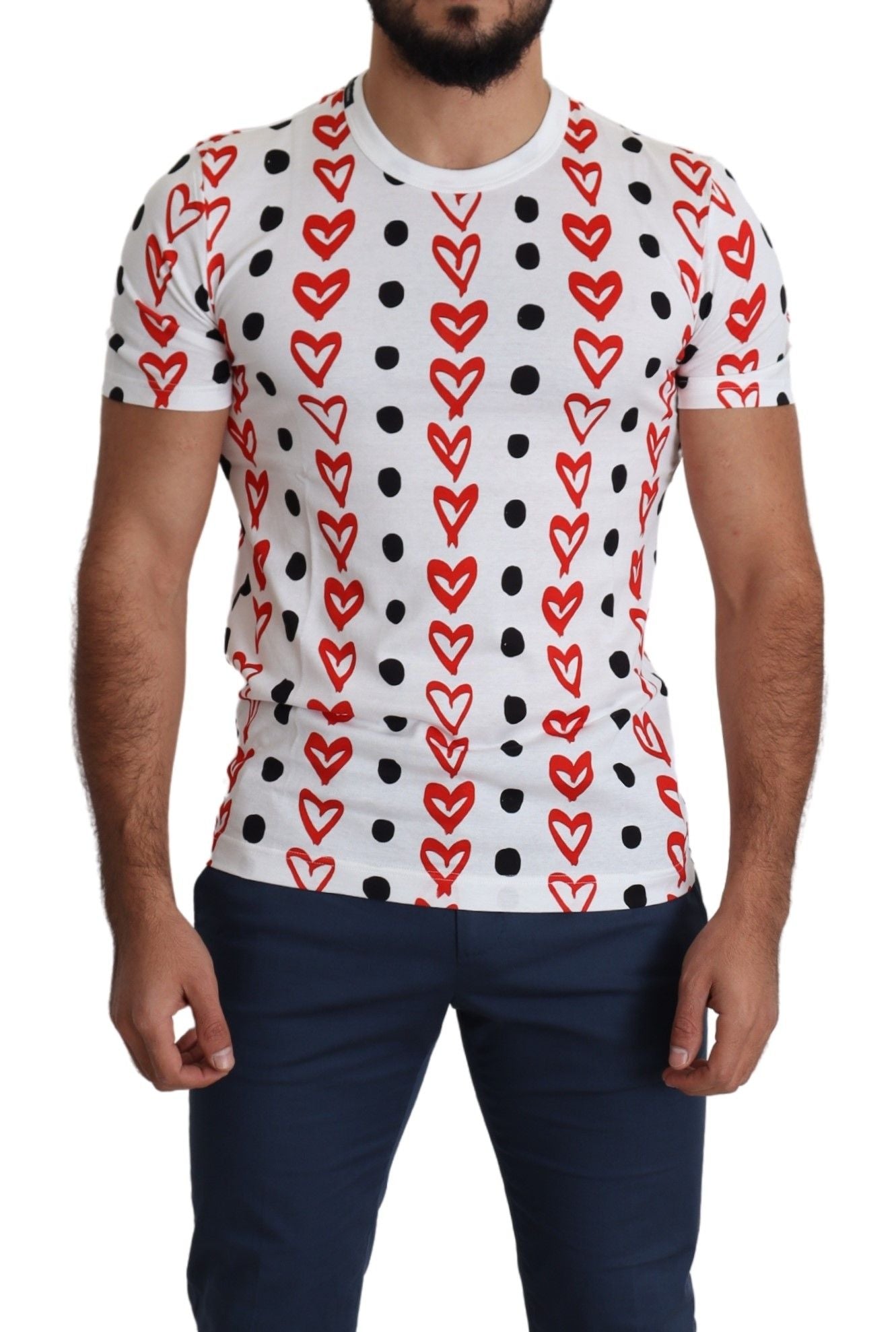 Fashionsarah.com Fashionsarah.com Dolce & Gabbana White Hearts Print  Cotton Men Top T-shirt