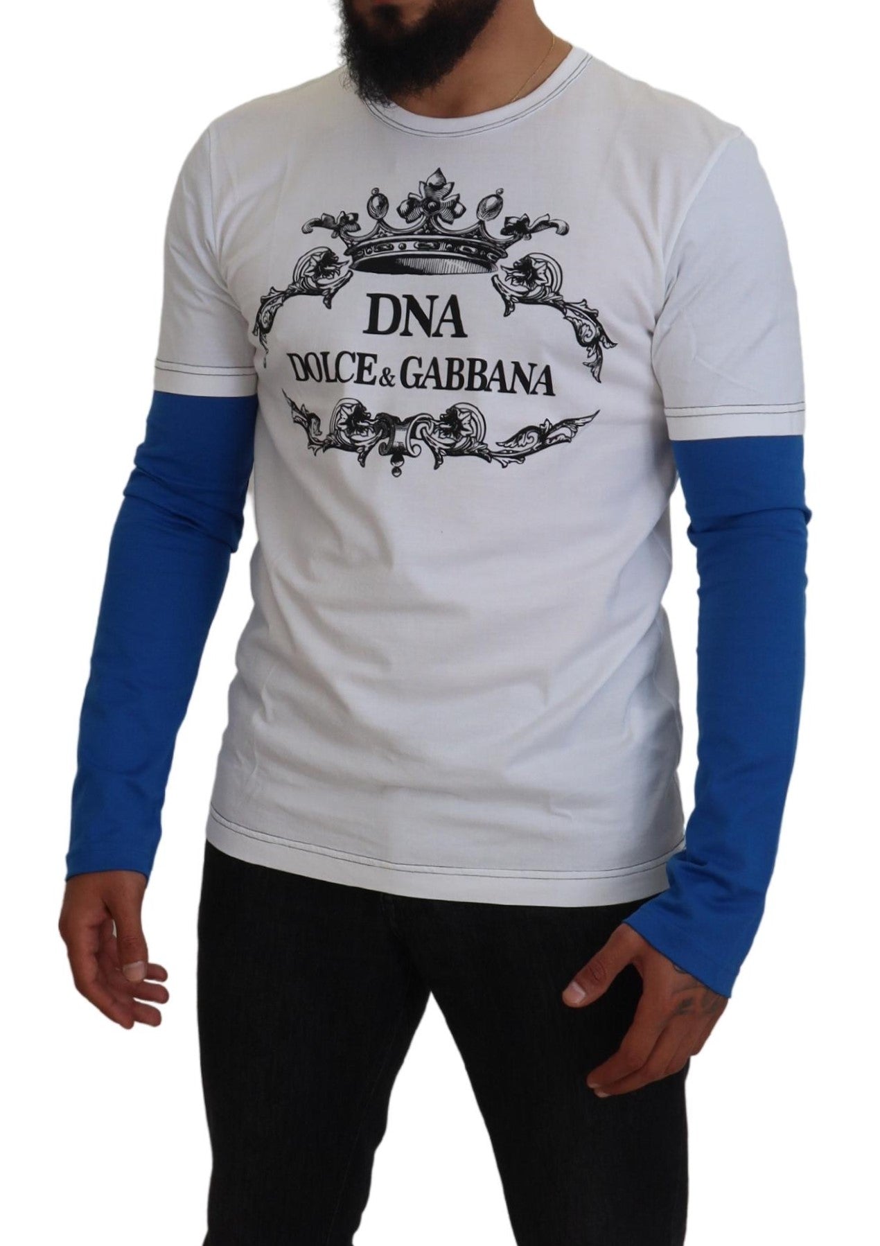 Fashionsarah.com Fashionsarah.com Dolce & Gabbana Blue White DNA Crewneck Pullover Sweater