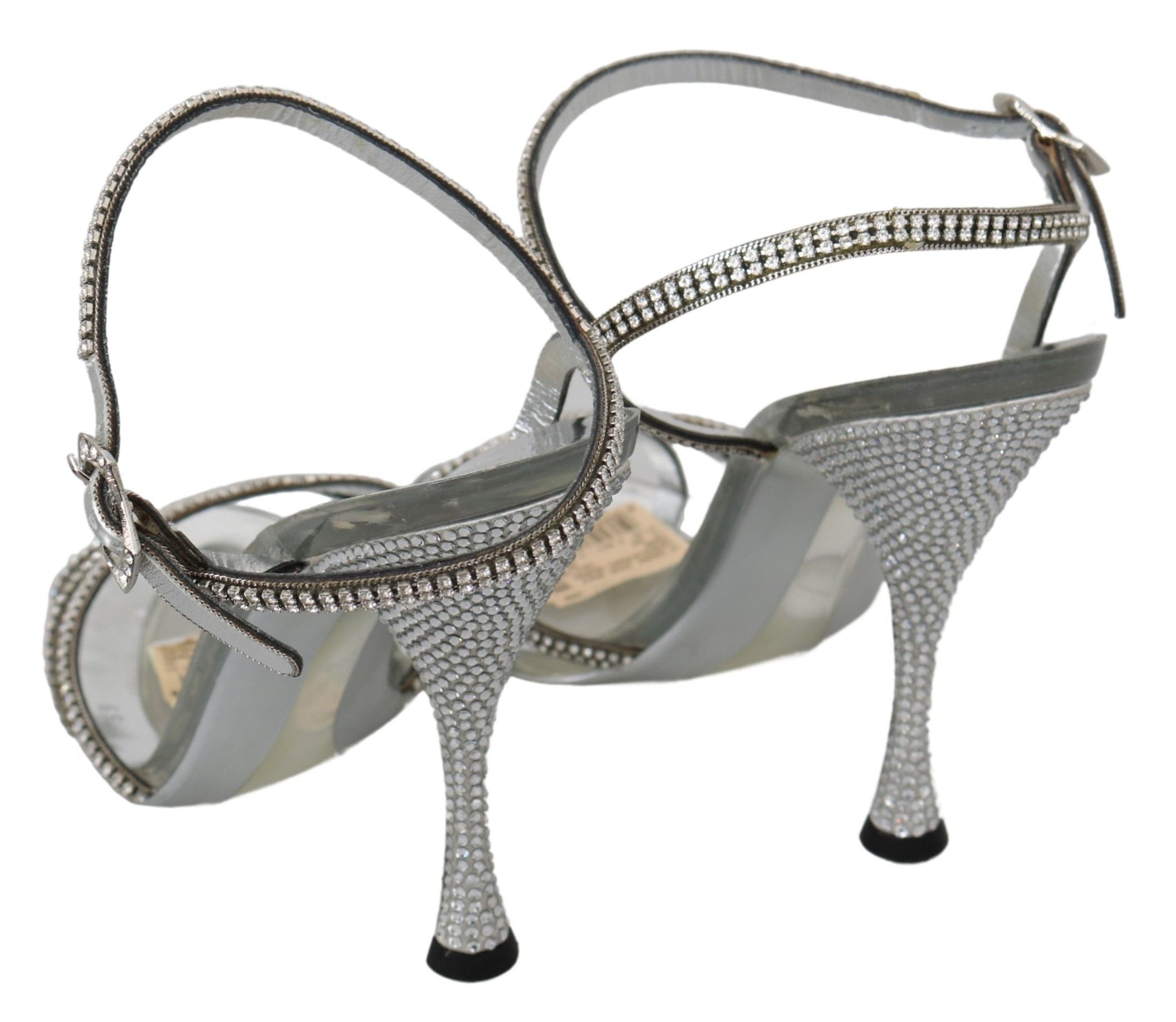 Fashionsarah.com Fashionsarah.com Dolce & Gabbana Silver Crystal Ankle Strap Sandals Shoes