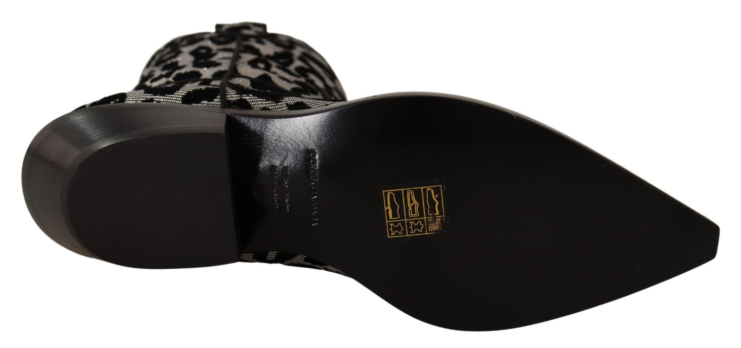 Fashionsarah.com Fashionsarah.com Dolce & Gabbana Gray Black Leopard Cowboy Boots Shoes