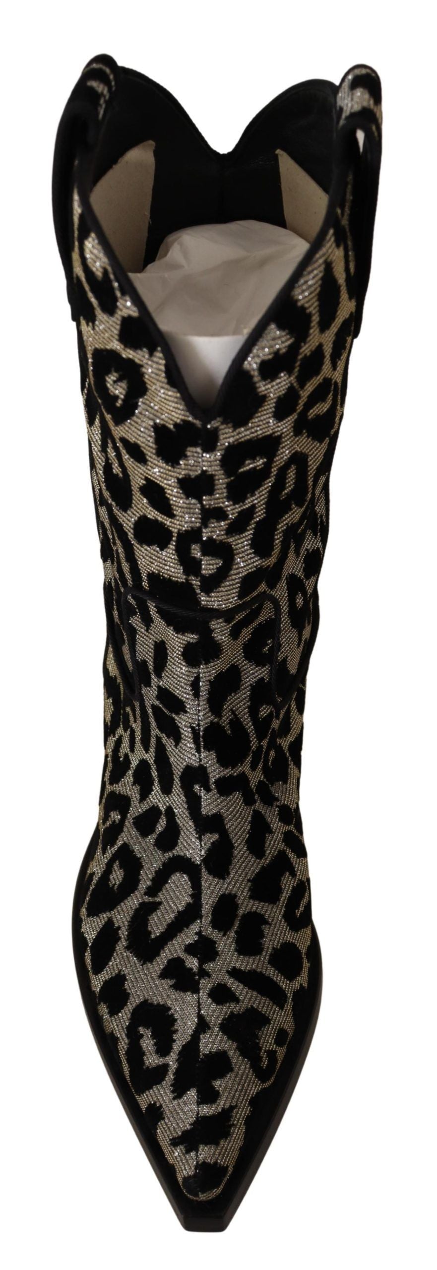 Dolce & Gabbana Gray Black Leopard Cowboy Women Boots | Fashionsarah.com
