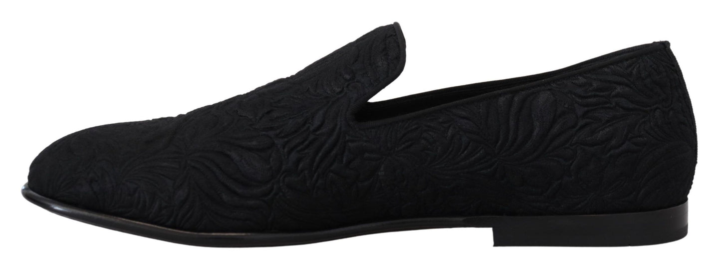 Dolce & Gabbana Black Floral Jacquard Slippers Loafers Shoes | Fashionsarah.com