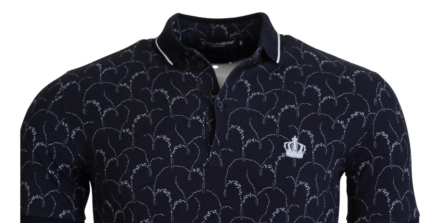 Fashionsarah.com Fashionsarah.com Dolce & Gabbana Blue Crown Collar Short Sleeve Polo T-shirt
