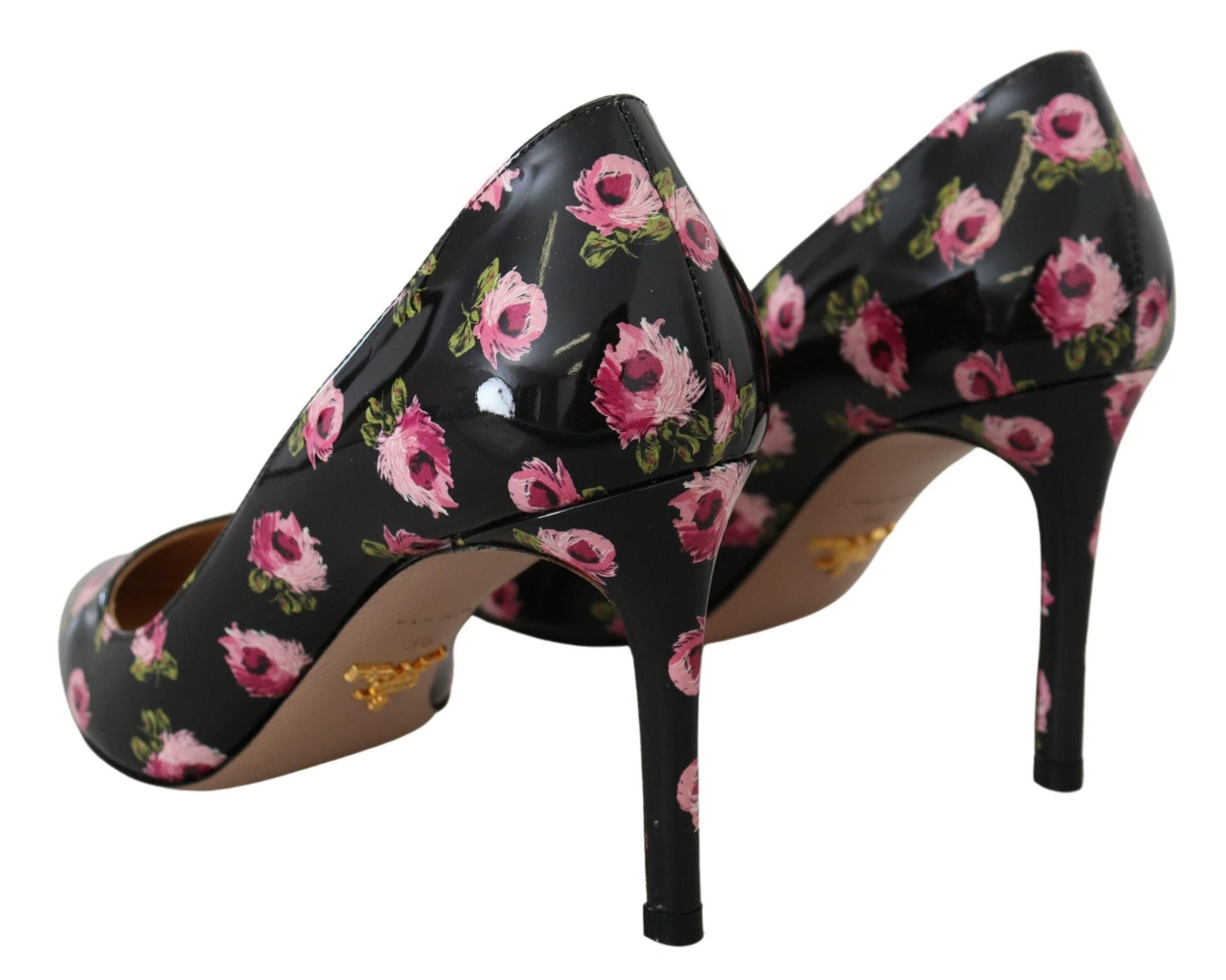 Prada Black Leather Floral Heels Stilettos Pumps | Fashionsarah.com