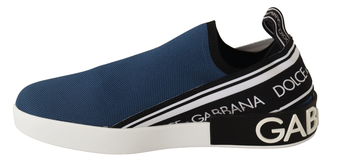 Dolce & Gabbana Blue Stretch Flats Logo Loafers Sneakers Shoes | Fashionsarah.com