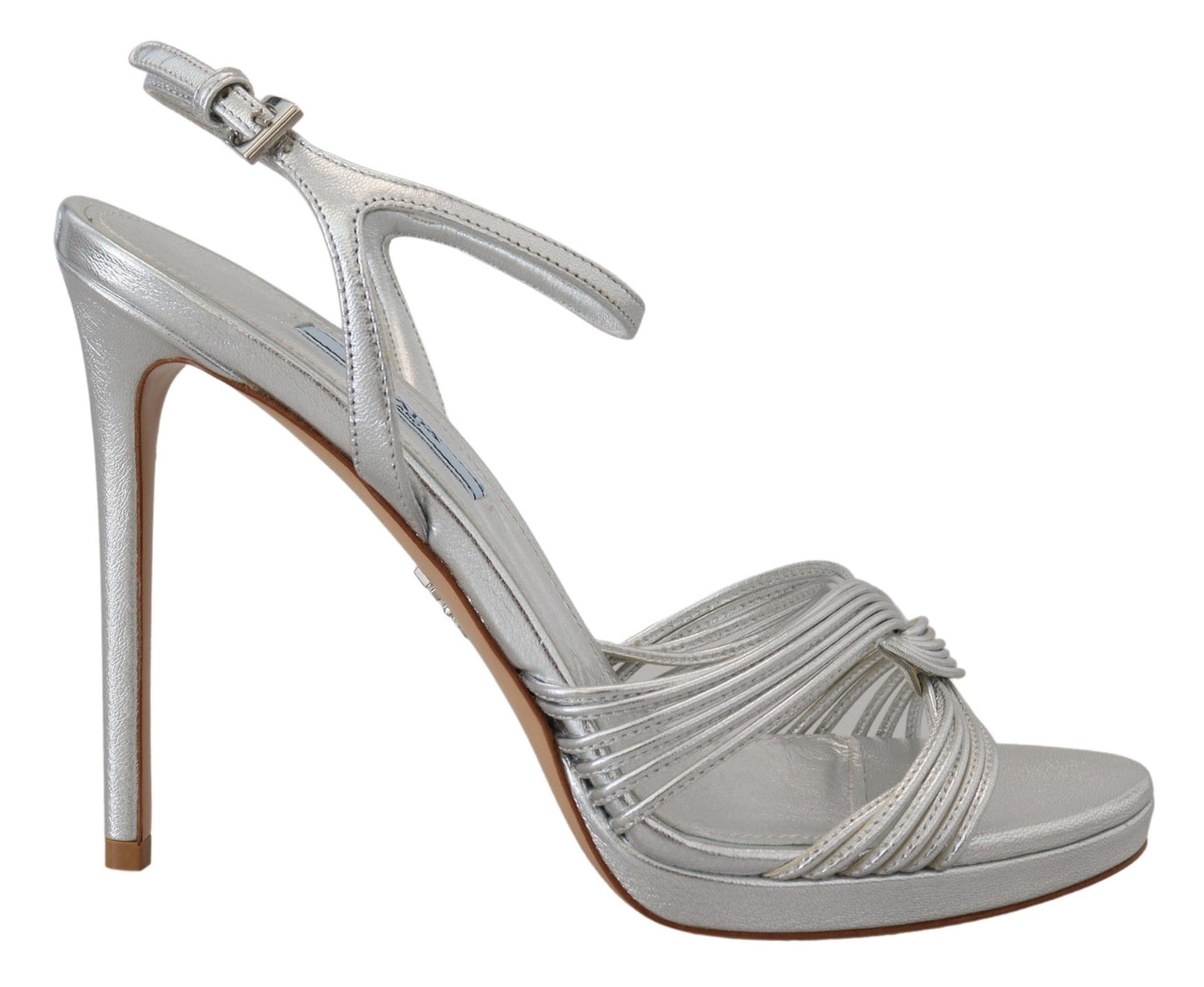 Fashionsarah.com Fashionsarah.com Prada Silver Leather Sandals Ankle Strap Heels Stiletto