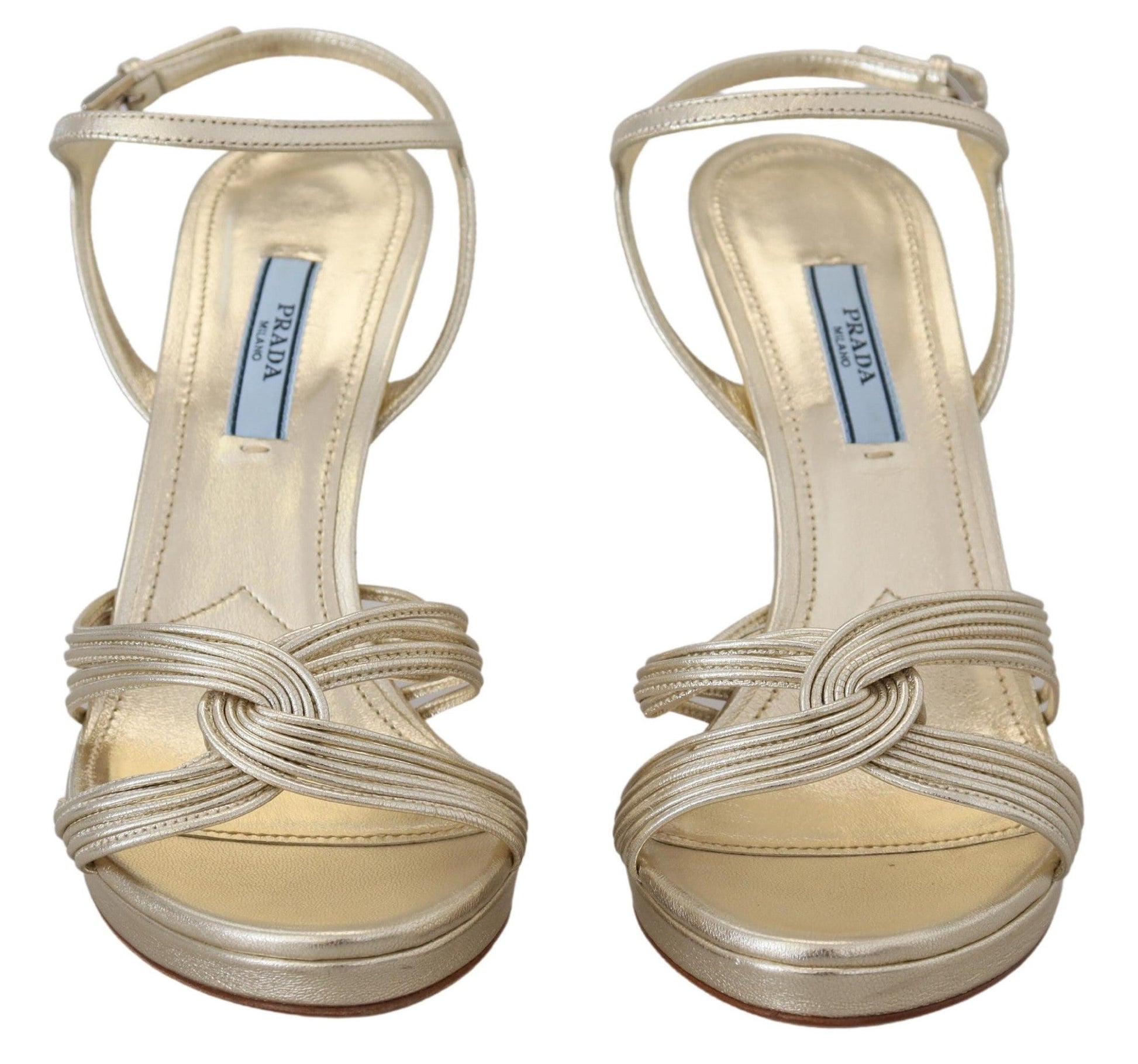Fashionsarah.com Fashionsarah.com Prada Gold Leather Sandals Ankle Strap Heels Stiletto Sandal