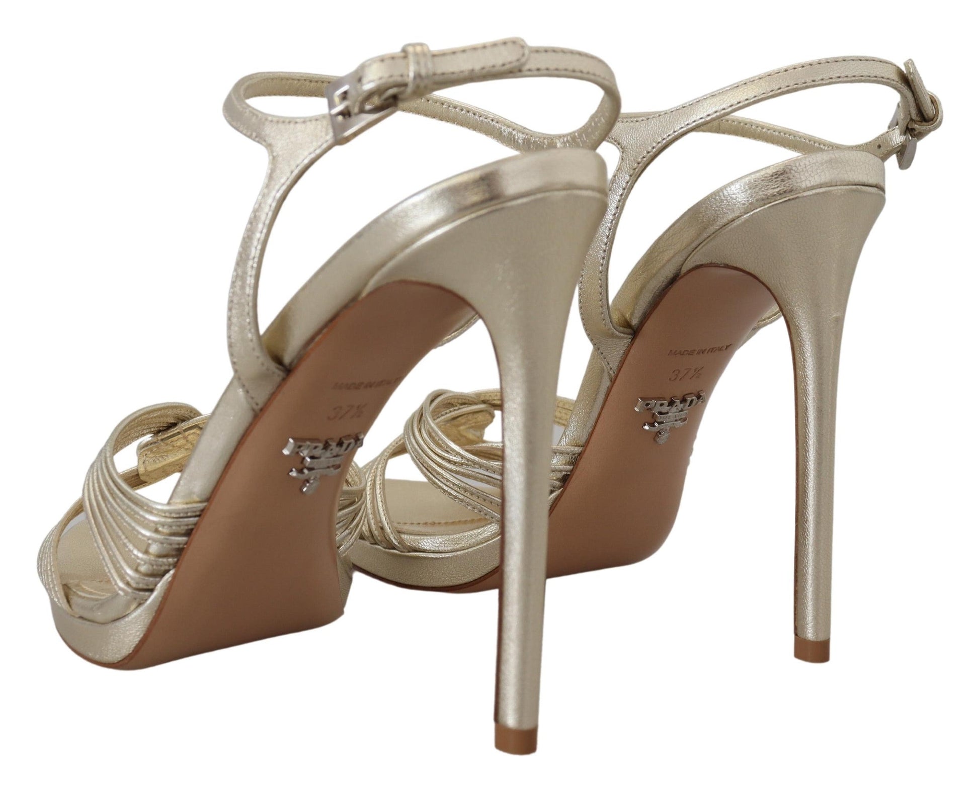Fashionsarah.com Fashionsarah.com Prada Gold Leather Sandals Ankle Strap Heels Stiletto Sandal