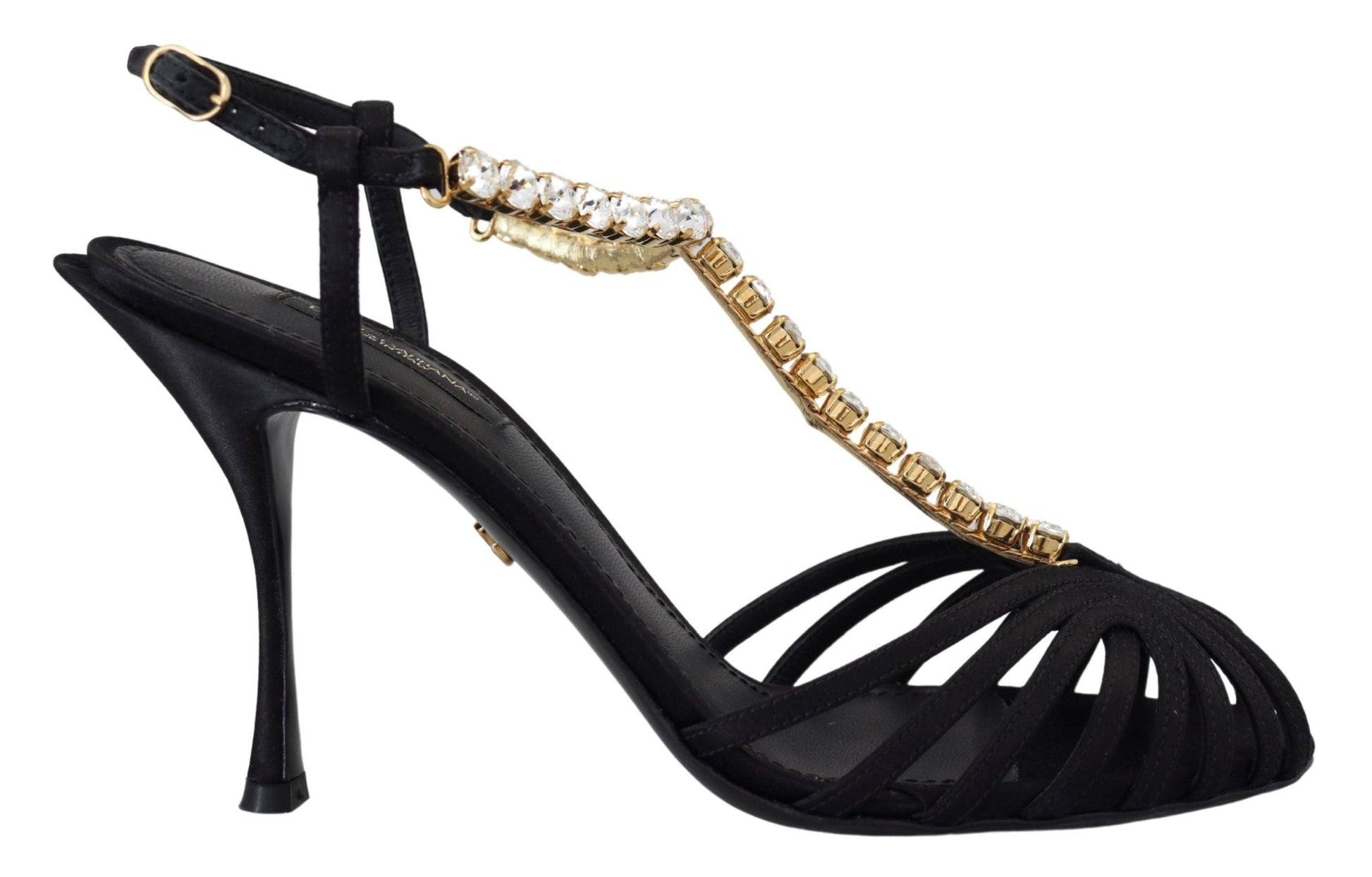 Fashionsarah.com Fashionsarah.com Dolce & Gabbana Black Satin Clear Crystal T-strap Sandal Shoes