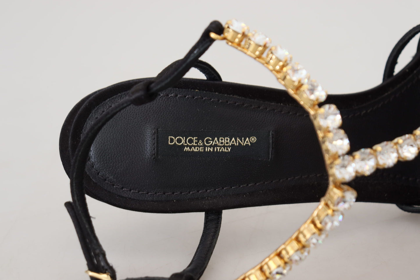 Fashionsarah.com Fashionsarah.com Dolce & Gabbana Black Satin Clear Crystal T-strap Sandal Shoes