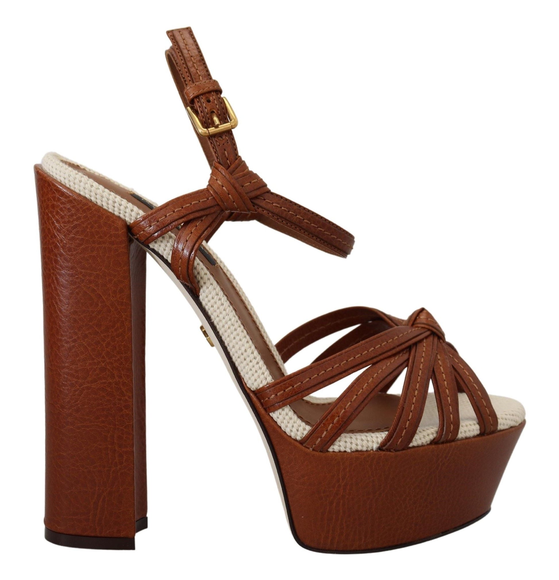 Fashionsarah.com Fashionsarah.com Dolce & Gabbana Brown Platform Leather Sandals Shoes