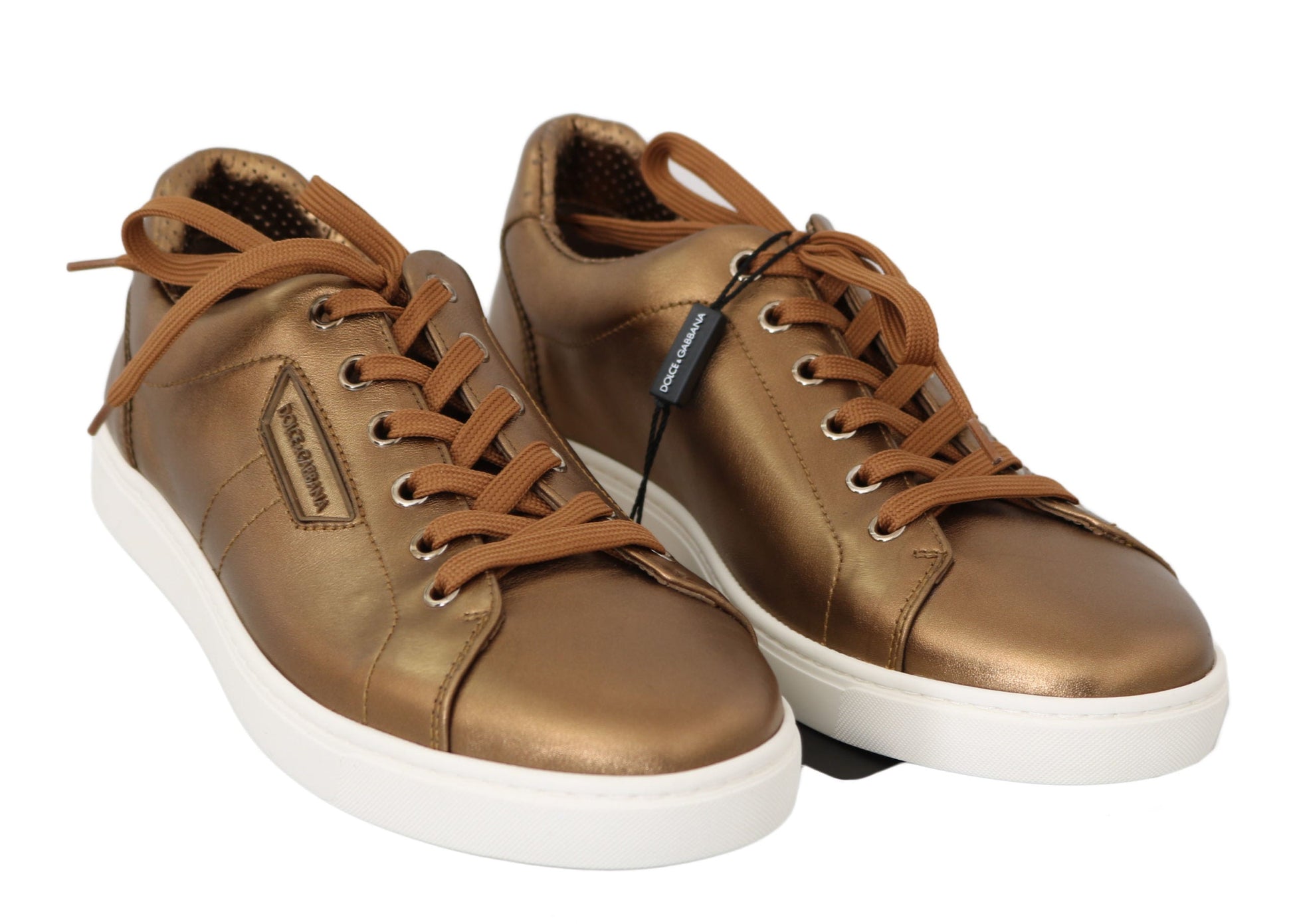Dolce & Gabbana Gold Leather Mens Casual Sneakers | Fashionsarah.com