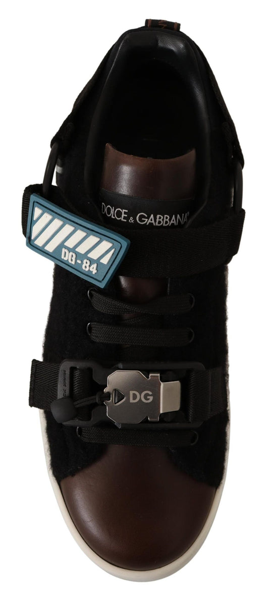 Dolce & Gabbana Brown Leather Black Shearling Sneakers | Fashionsarah.com