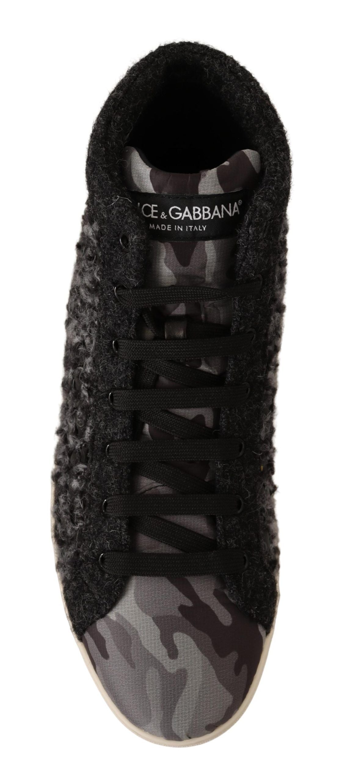 Dolce & Gabbana Gray Black Wool Cotton High Top Sneakers | Fashionsarah.com