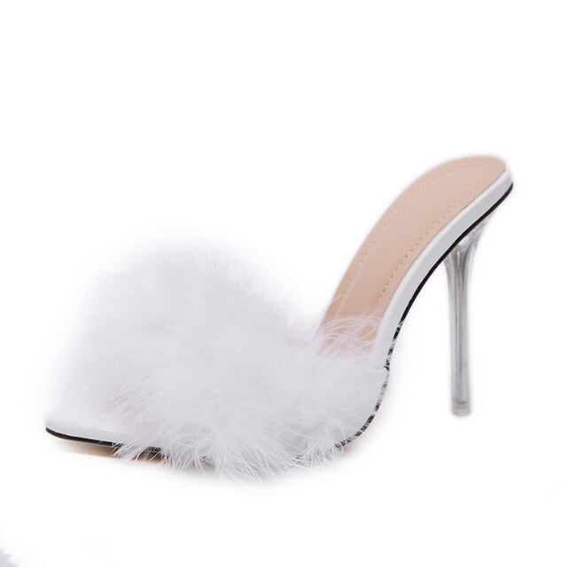 Feather Perspex Heels | Fashionsarah.com