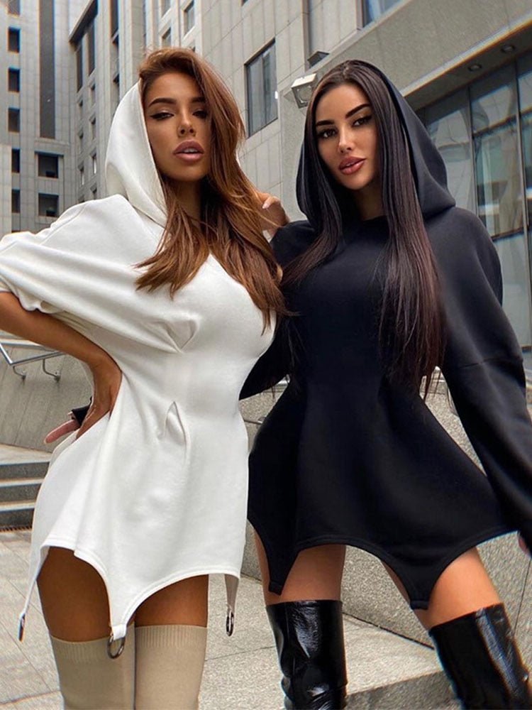 Autumn Irregular Hem Hoodie Mini Dress | Fashionsarah.com