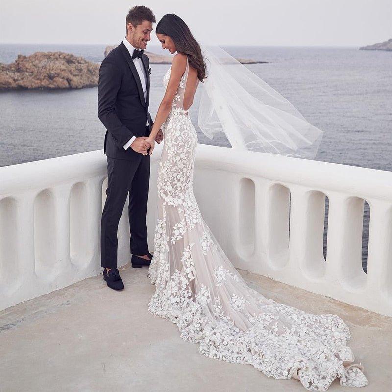 Fashionsarah.com V-neck Wedding Dress with 3D Lace Applique